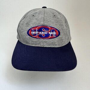 Vintage HAWAIIAN HEADWEAR Kauai USA Gray Blue Hat Beach Adjustable Strap Cap